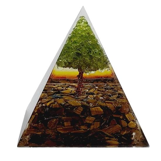 Baum des Lebens, Peridot und Tigerauge Kristall, Heimschutzstein Pyramidenkristall,