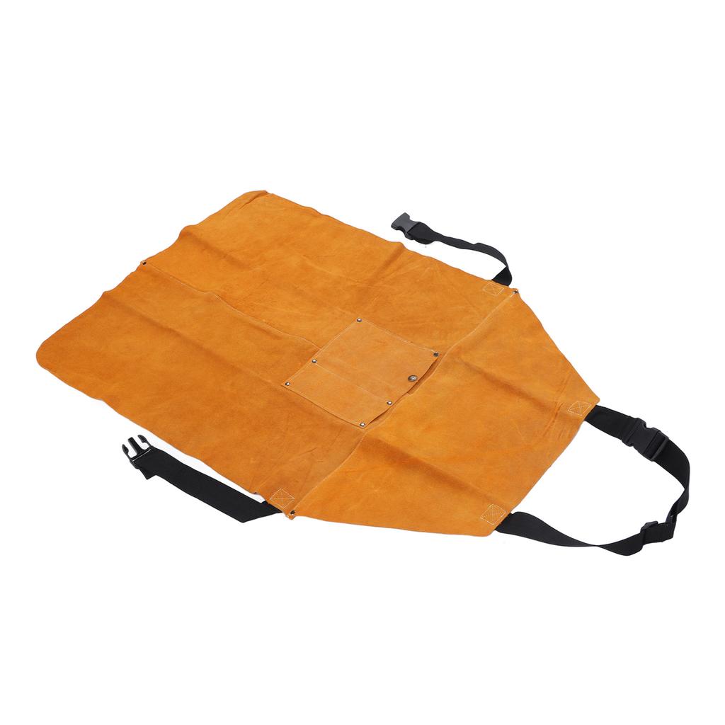 Welding Protective Apron Flame Retardant Wear Resistant Strap Adjustment Leather Work Protective Clothing with Pocket