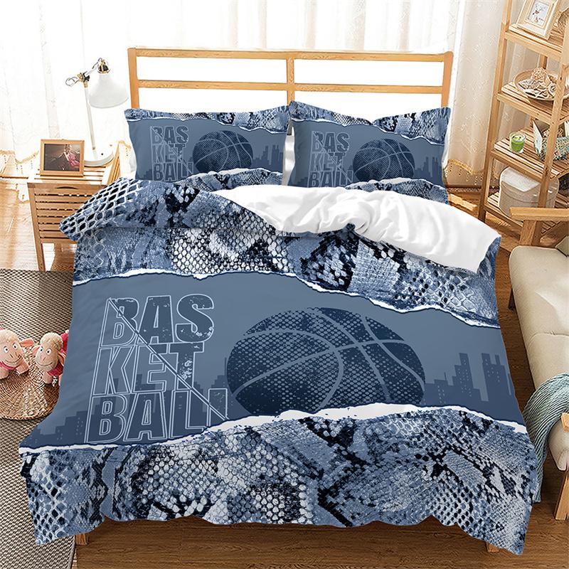 Boys Basketball Duvet Cover 3D Ball Pattern Sports Theme Bedding Set Queen Microfiber Football Competitive Game Comforter Cover