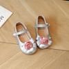 Girls small leather shoes round head Velcro medium children princess shoes single shoes flower dance shoes college style versatile 2025