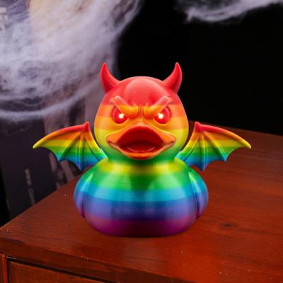 Demon Duck Figurine 3D Printed Devil Bat Wings Halloween Gothic with Red Horns Collectible Statue