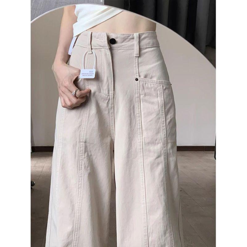 

145 Small Vibe Sexy Wind K-style High Street Wide-Leg Jeans Female Autumn and Winter Loose All-Matching Graceful Pants Sand White small section XL