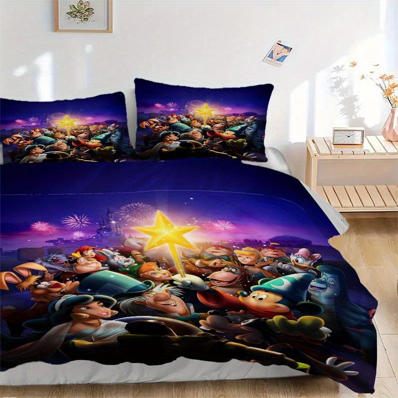 

3 шт. Постельное белье на тему «Ночь фейерверков с классическими персонажами Диснея», Включает 1 пододеяльник и 2 наволочки, Без наполнителя, Мягкое и удобное 135x200cm