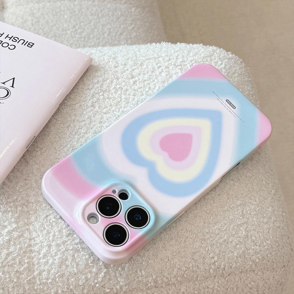 Girl's gradient heart case suitable for iPhone 16, Apple 17 Pro Max, soft film, full coverage for 13, Korean style for 15