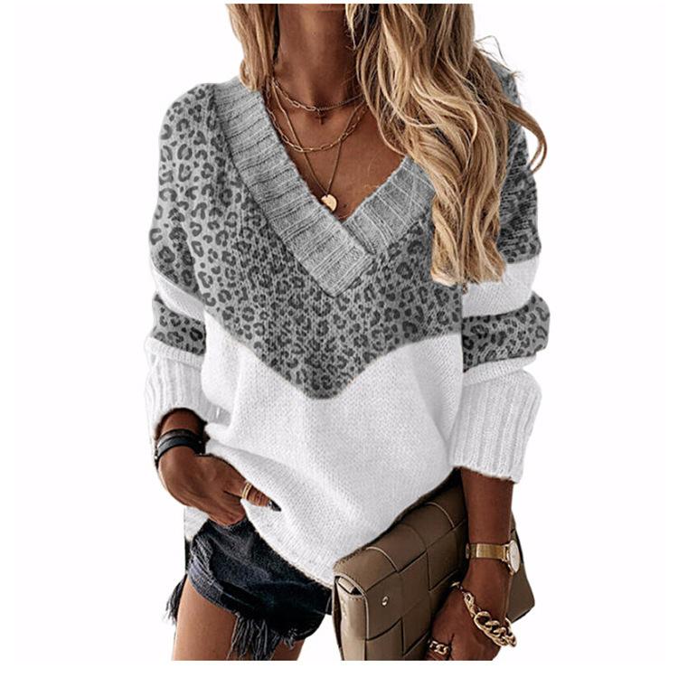 Pullovers Loose Vintage Simple Fashion Autumn and Winter Pullover V-neck Loose Type Pullover Soft Classic Clothes Spelling Color Women's Knitwear