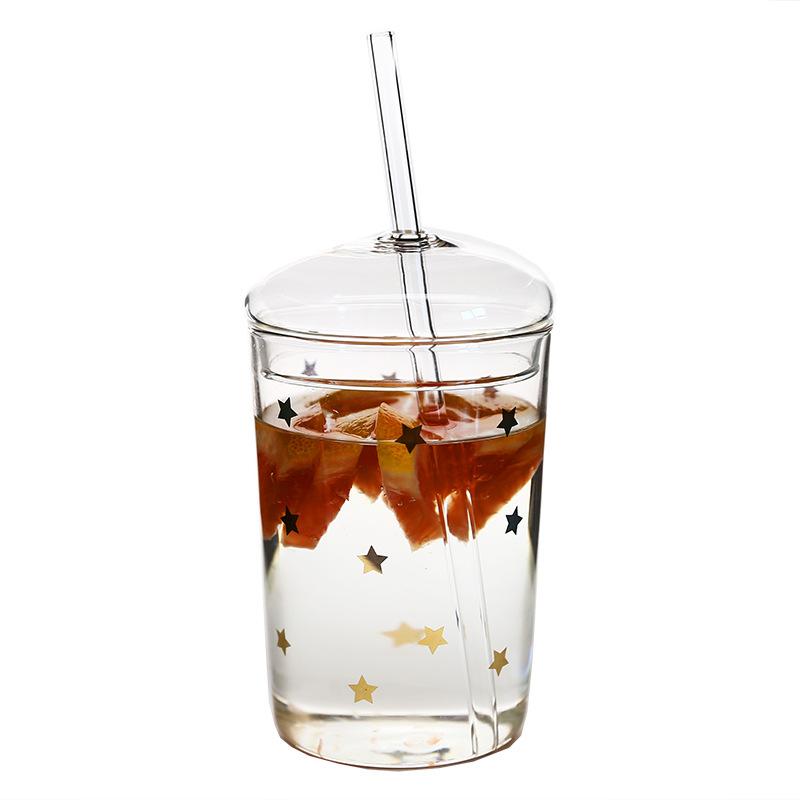 Tazza in Vetro con Coperchi e Cannucce Tumbler da Caffè Tazza per Bere Latte e Succhi Tazze in Vetro per Frullati per Casa Outdoor Viaggio