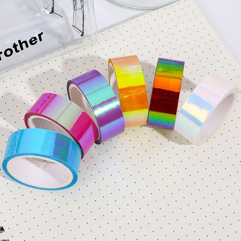 Creative Rainbow Laser Tape: Colorful, Decorative, Waterproof DIY Material for Student Journals and Collage.