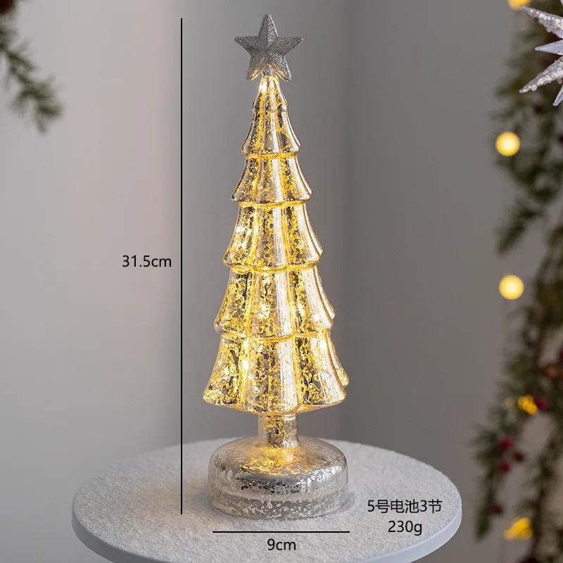 Glowing Glass Christmas Tree Ornaments Home Luminous Desktop Decoration Led Night Light Party Xmas Decorations Festival Kid Gift