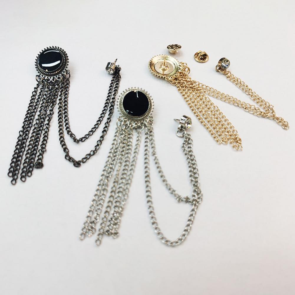 Retro Brooch Vintage Navy Style Chain Tassel Rhinestone Brooch for Preppy School Fashion Decorative Pin for Hats Bags Coats
