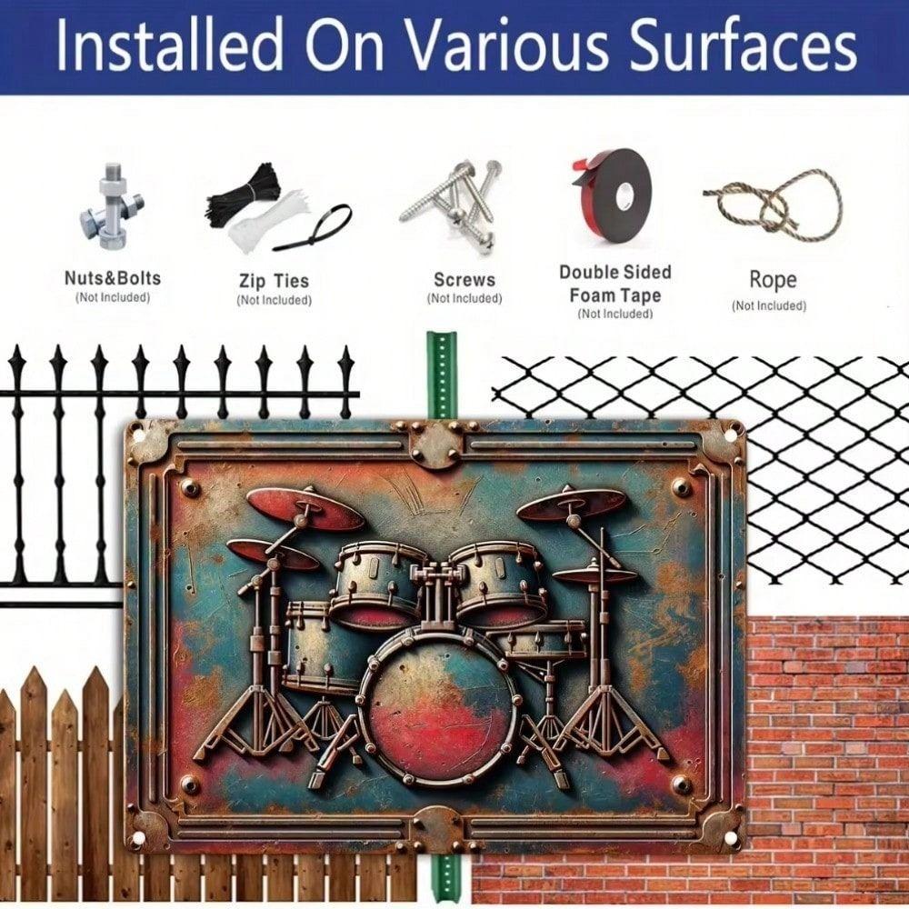 Vintage Drum Set Metal Wall Art Tin Sign Retro Music Decor Gift