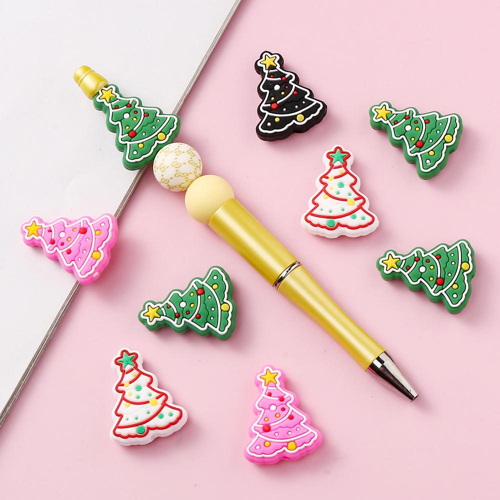 10pcs Cartoon Christmas Tree Silicone Teether Toy For Jewelry Making DIY Pacifier chain Clips Teether Beads Christmas Gifts