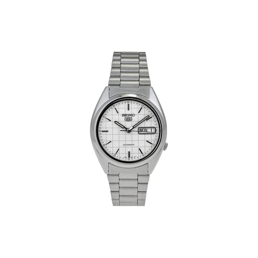 Seiko 5 Series Automatic Mechanical Movement Waterproof Watch White Dial Unisex watches SNXF05K1 Silver Watch Case