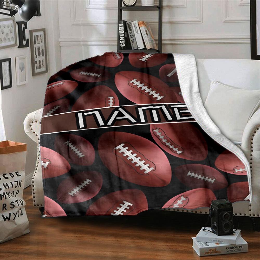 Football Pattern With Name Banner Gift Personalized Blanket Customize Your Name Durable Comfort Great For Sofa Couch Office Bed Picnics Four Seasons