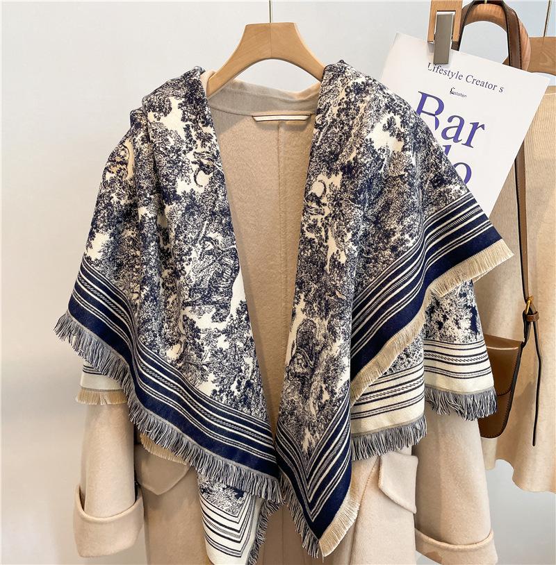 Women's High-Quality Wool Cashmere Scarf: Thick, Warm, Tassel Shawl for Autumn and Winter