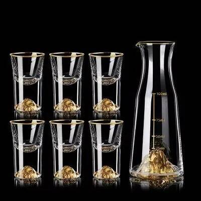 Kristall Goldener Berg Schnaps S Glas Karaffe Set Weißer Spiritus Wodka Gold Berg Folie Sake Spender Kleiner Weinkelch Weinglas 10-100ml