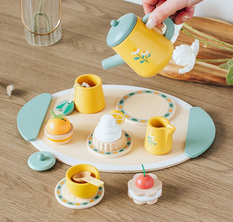 Wooden Pretend Play Tea Set With Furniture For Early Childhood Development