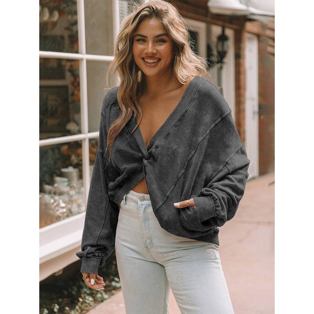 Women's Oversized Crewneck Sweatshirts Criss Cross Twist Back Long Sleeve Tops Casual Pullover Backless Sweatshirt