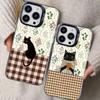 Striped Coffee Cat Laser Phone Case For iPhone 17 16 Pro Max 15 14 Pro Max Plus 13 Mini 12 11 Pro Max Shockproof Black Covers