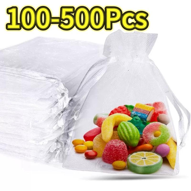 100-500 Organza Bags Random Mesh Organza Jewelry Bags Drawstring,Small Drawstring Favor Pouches Christmas Candy Wedding Birthday