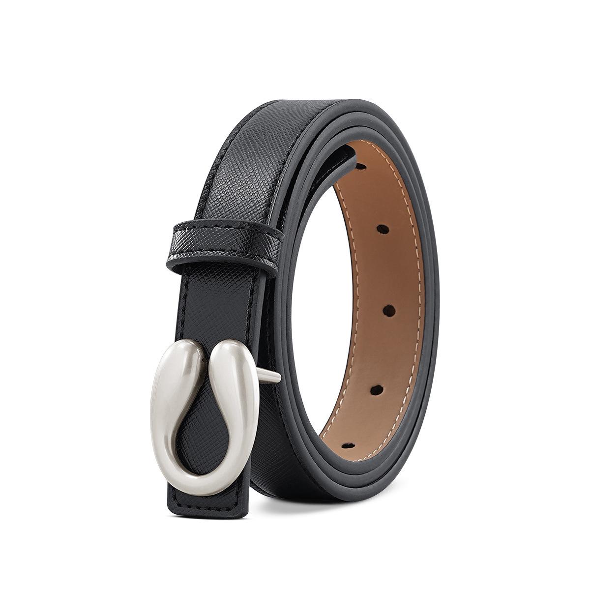 Trendy Unisex Leather Belt with Oval Metal Snap Button - Versatile Decorative Waistband for Women s Fashion 105 cm