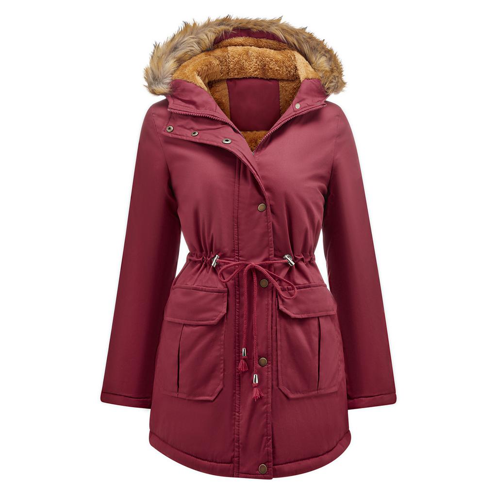 New Velvet Padded Jacket Hooded Fur Collar Winter Warm Jacket Large Size Women's Padded Jacket