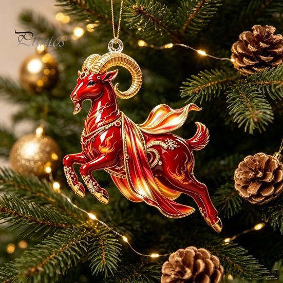 Durable Acrylic Hanging Decorations Galloping Goat Ornament, 2D Flat Pendant, New Year Christmas Gift for Friends Decoration Tree, Mantel, Festive