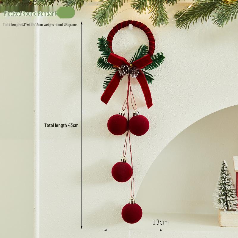 Wine Red Flocked Ball Christmas Bells Window Decor Pendant