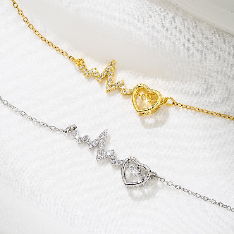 Exquisite Heart-Shaped ECG Necklace with Zirconia for Women - A Heartbeat Love Gift