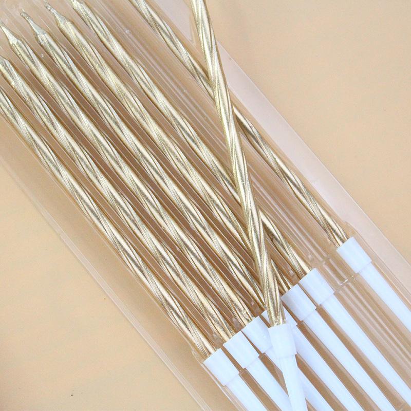 New Gold-plated Slender Rod Gold-plated Spiral Birthday Candle Creative Party Boxed Electroplated Pencil Candle