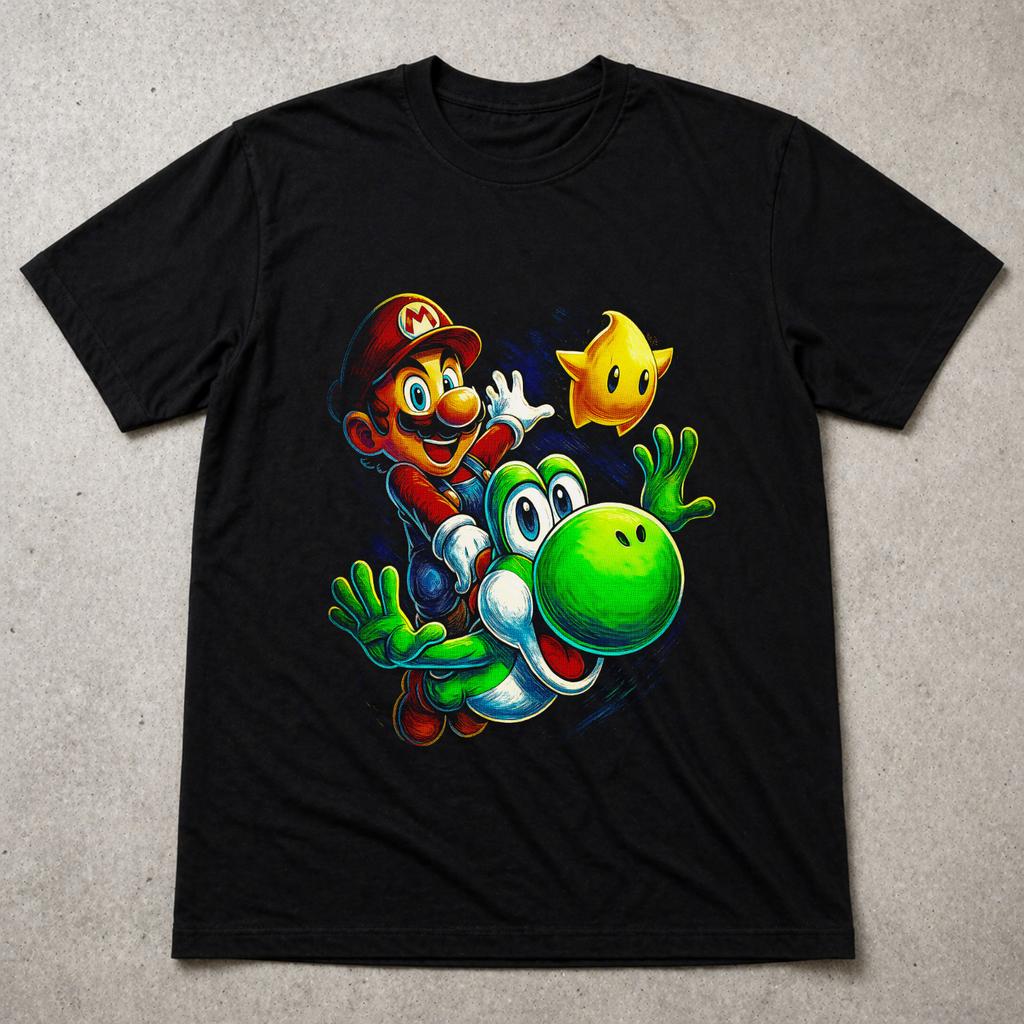 Super Mario Yoshi Star T Shirt Retro Nintendo Gaming Tee Adults Kids