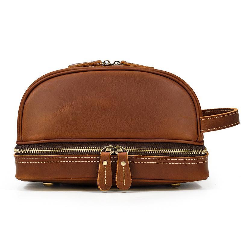 Vintage Leather Travel Storage Bag Men'S Mad Horse Leather Toilet Bag Women'S Cowhide Storage Cosmetic Bag
