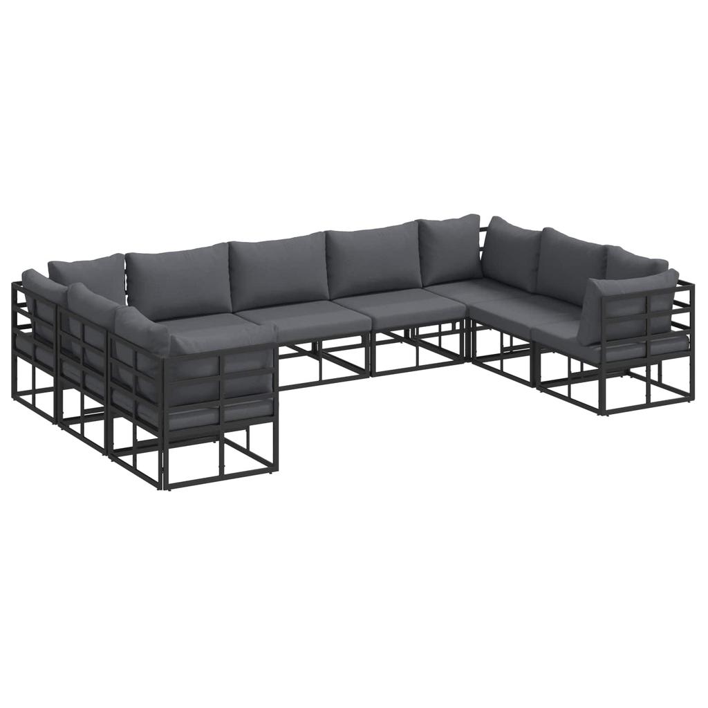9 Piece Garden Sofa Set with Cushions Black Aluminum