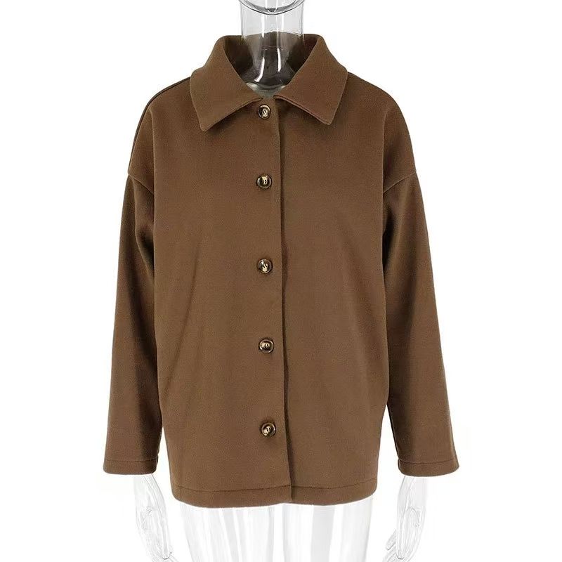 

Western Style New Fashion Woolen Jacket Single Breasted Top Loose Single Brewed Jacket Brown L