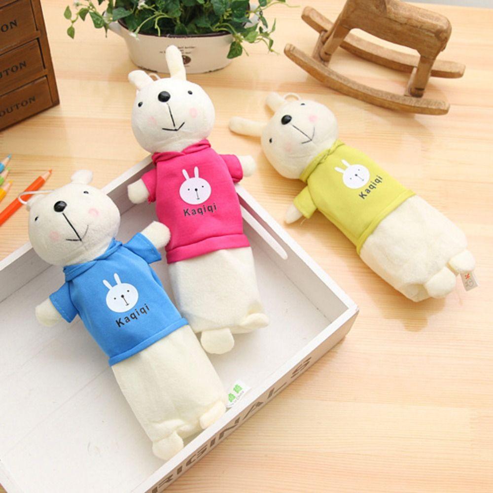 Simple Plush Rabbit Pencil Bag Cartoon Stationery Storage Box Fashion Student Pencil Case School
