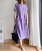 Solid Body L Summer Summer Not Everyday Private Room Short Relaxed Purple [Luxe Relax] Loose, Linen-like Dress, Color, Simple, Covering, Mid-length