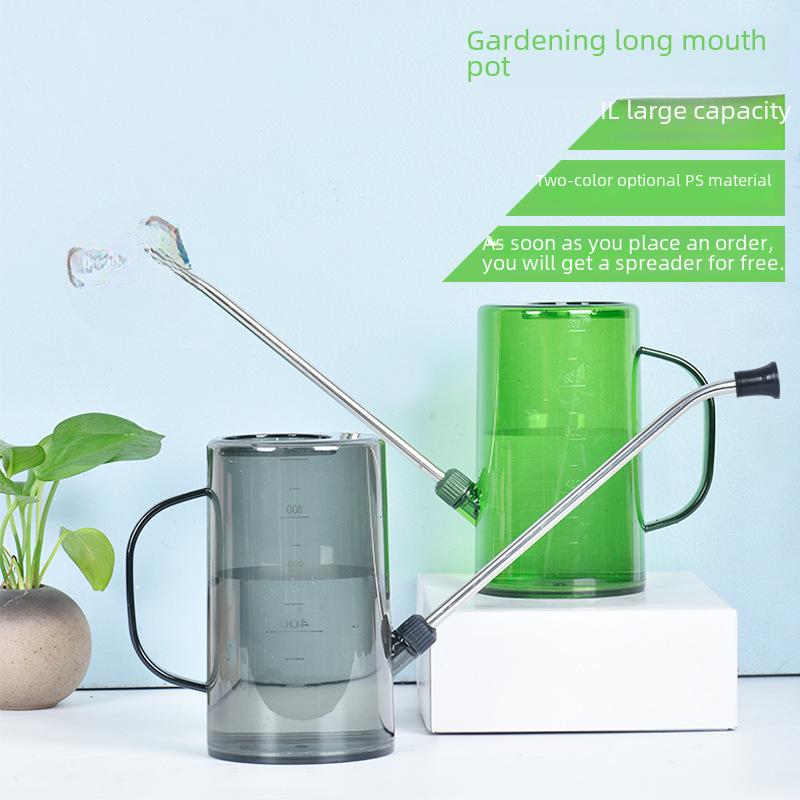 Regadera de jardín de gran capacidad con boquilla larga y pulverizador para plantas