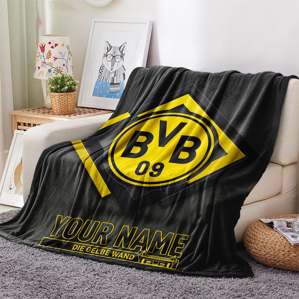 Custom Name Borussia Dortmund Flannel Blanket, High Quality Comfortable for All Seasons, Home Decor, Warmth and Comfort