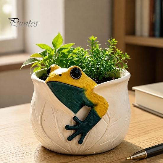Versatile Gardening Gift for Women 3D Frog Planter, Cute Animal Plant Pot with Leaf Vein Weather Resistant Planter Outdoor Garden Textures, Decorative