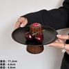 French Style Stainless Steel Fruit Platter with Walnut Wood Stand, Tiered Serving Tray for Candy Dessert, Home Tea Party
