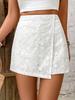 2026 Summer White Embroidered High-Waist Elastic Slit Shorts
