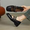 Krazing Pot Cow Skin Spring Summer Size 40 Loafers Thick Med Heels Metal Buckle Women Round Toe Leisure Pumps
