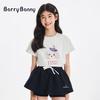 BARRY BANNY Girls' Short-Sleeve Puppy Embroidery Round Neck T-Shirt