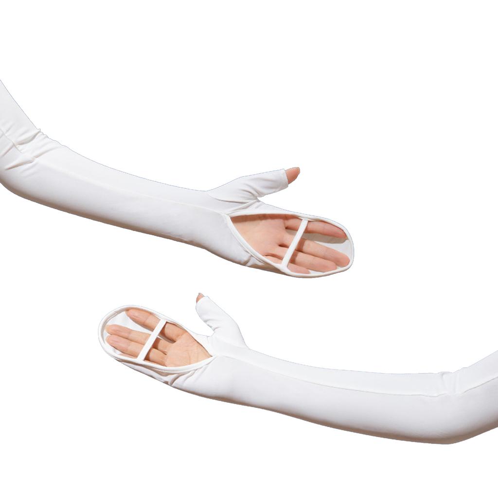 Womens Sunscreen Oversleeves Gloves Solid Ice Silk Fingerless Long Gloves