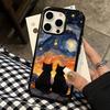 Oil Painting Black Cat  Hard Case For Iphone 17 16 15 14 13 12 11 Pro Max Air Protective Shockproof Coque Phone Cover