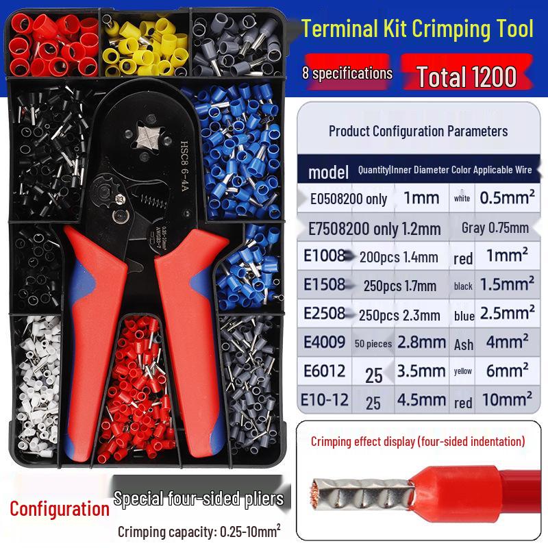 Electrician's Quad-Sided Crimping Pliers for Cold Press Copper and Wire Lugs, Terminals.