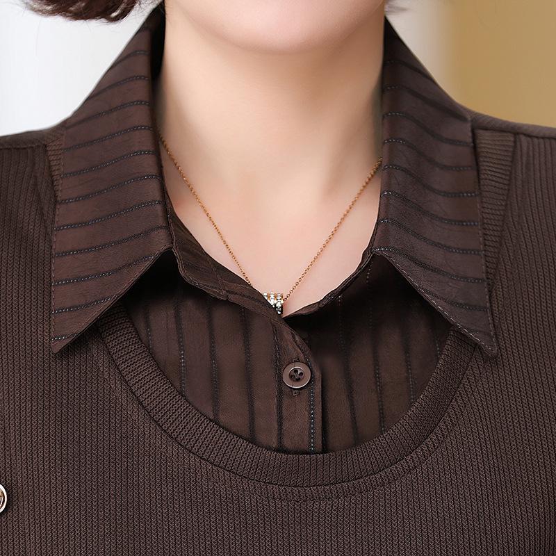 Women's Spring Summer Long Sleeve Chic Slimming Two-Piece Layered Top for Middle-Aged & Elderly