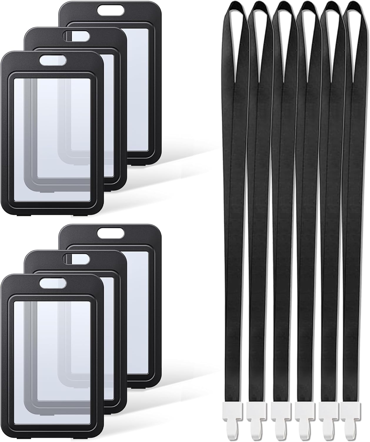 Lot de 6 porte-badges d'identification avec cordons noirs Protecteurs de cartes en plastique rigide transparent double face pour bureau École Cartes de crédit Proximité Ke noir
