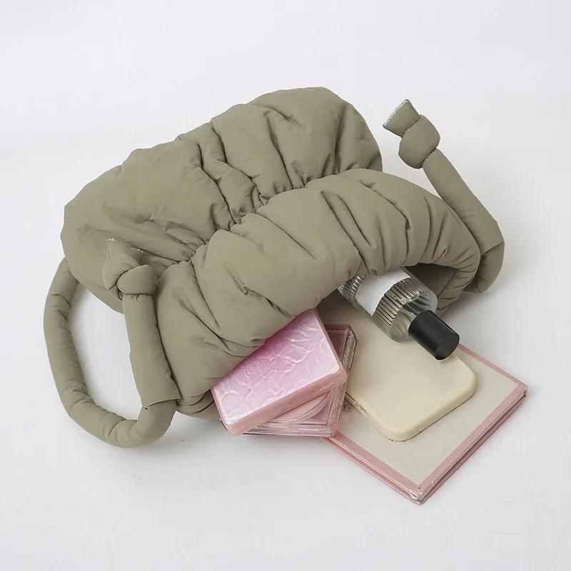 Nylon Bucket Bags Women Casual Designer Handbags Down-Filled Cotton Shoulder Bag Pleated Crossbody Bags Fashion Underarm Bag