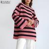 ZANZEA Women O-neck Long Sleeve Striped Knitted Pullover Sweaters Knitwear Jumpers