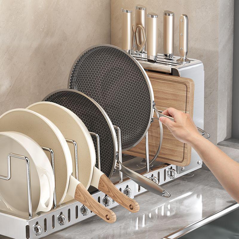 Extendable Stainless Steel Cookware Storage Rack for Kitchen Shelves and Under Sink Cabinets